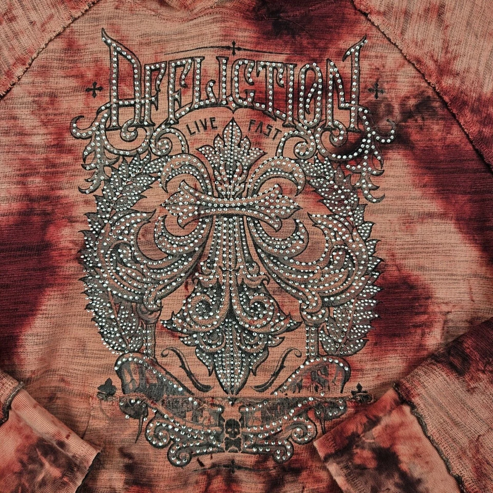 Pulôver feminino Affliction Live Fast com capuz M strass recortado vermelho/rosa Y2K - Imagem 2 de 4