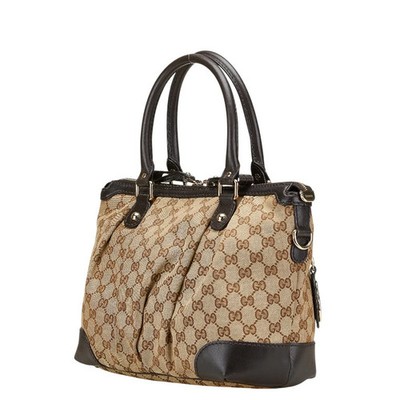 Gucci GG Canvas Sukey Shoulder Bag Beige Brown Leather | eBay
