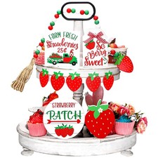 10 Pcs Summer Tiered Tray Decor Sets Strawberry Kitchen Decor Farmhouse Wood ...