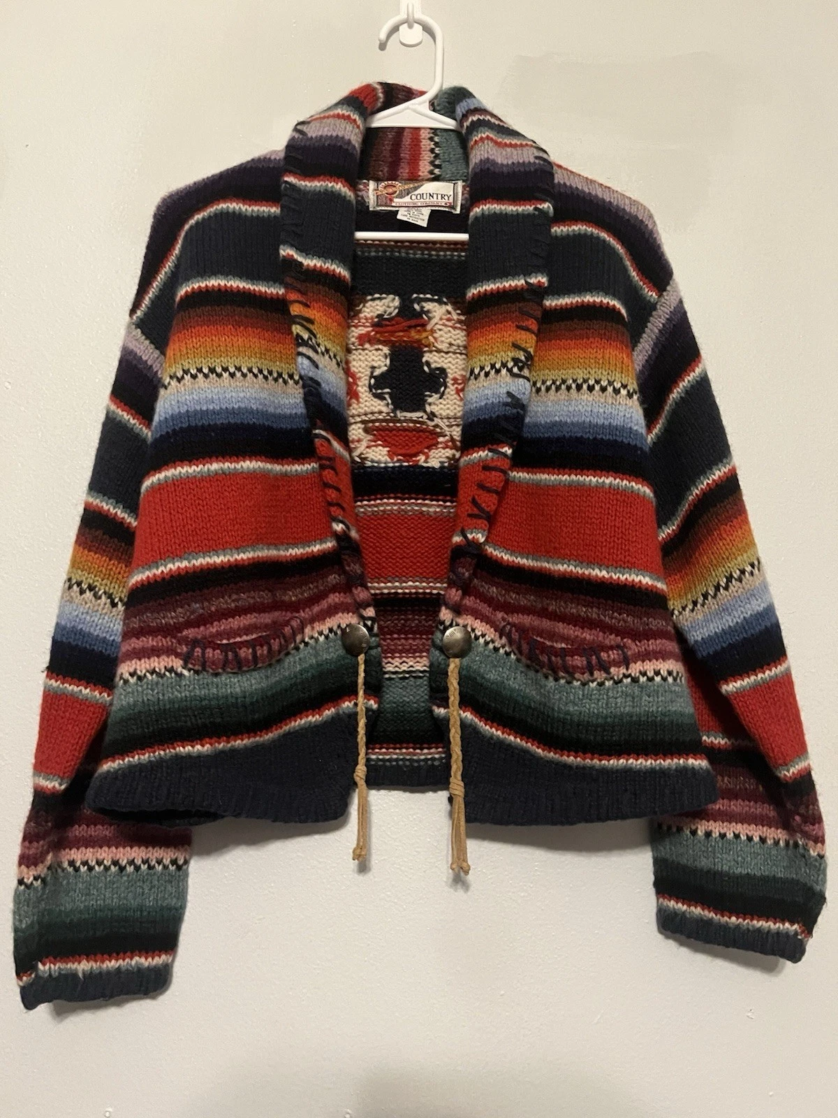 Melbourne Country 100% Shetland Wool Aztec Southwest Open Toggle Sweater Western
Opens in a new wind