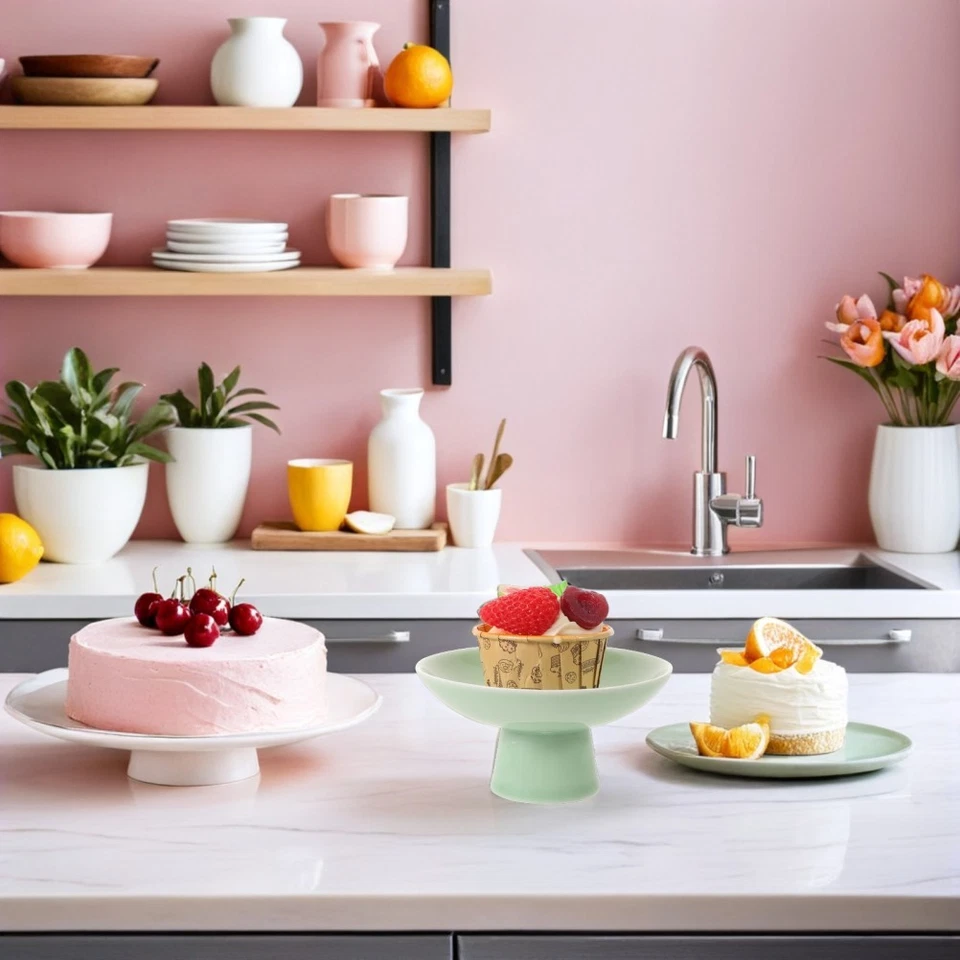  Ceramic Footed Salad Serving Tray - Porcelain Display Stand Plate For Chinese - Image 4 of 4