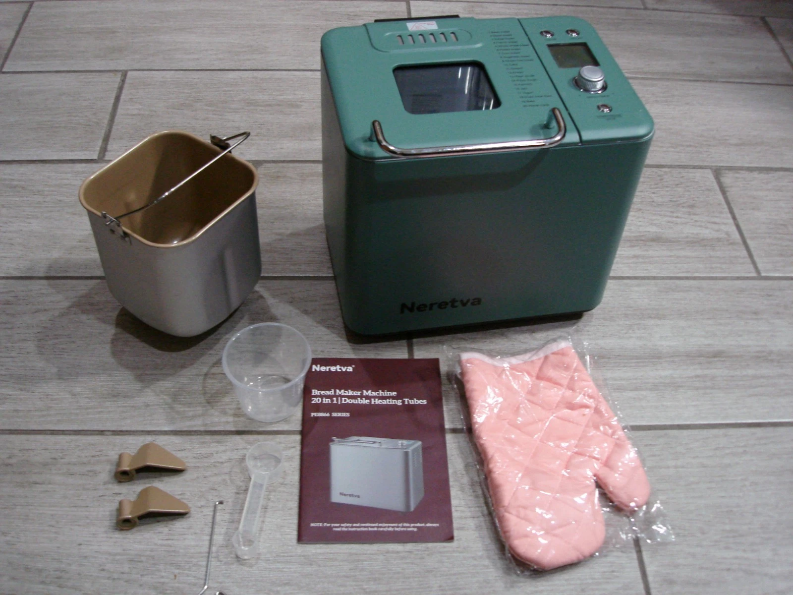 Neretva Bread Maker 20-IN-1 ,2LB Bread Machine Dual Heater Nonstick PE8866 Green