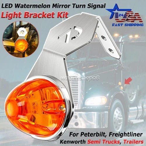 LED Watermelon Mirror Turn Signal Angled Light Bracket Side Marker Truck Trailer