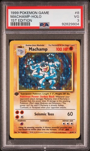 Juego PokeMon 1999 TCG Machamp #8 Holo primera edición - PSA 3