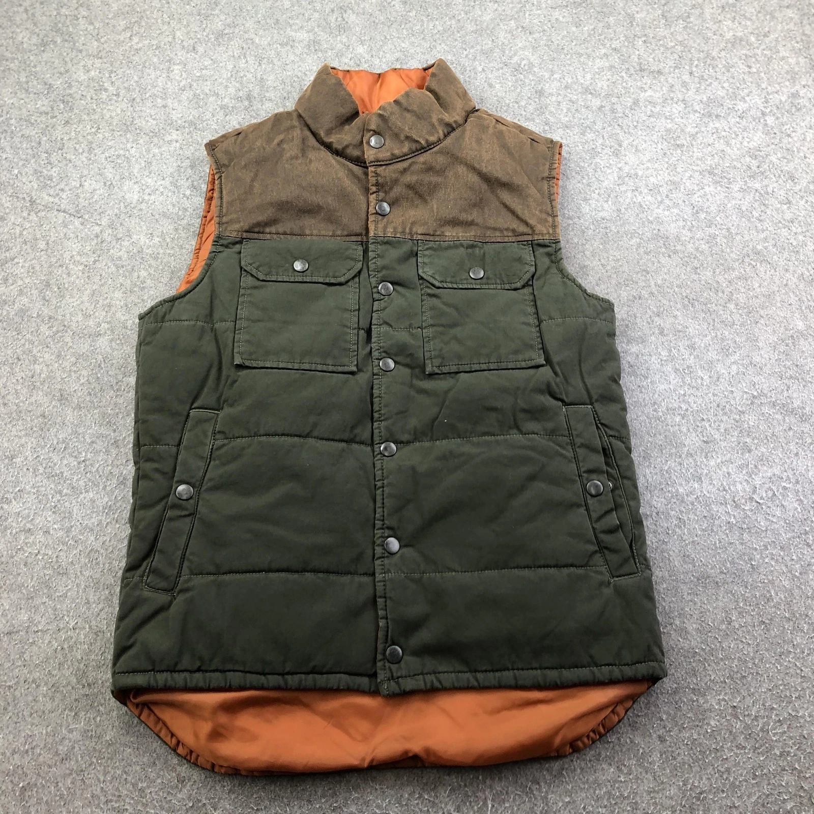 Red Head Ranch Vest Mens Small Green Quilted Canvas Puffer Snap Western Outdoor