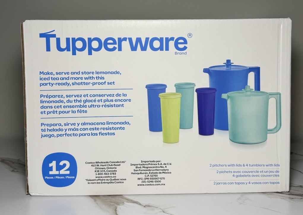 Tupperware Heritage 2 Pitcher & 4 Tumbler Set With Lids Blue Green