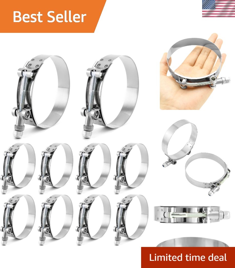 10 Pack 3” T-Bolt Hose Clamps 304 Stainless for 3” Intake Intercooler Radiator