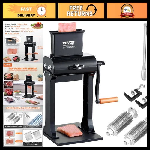 Heavy Duty Meat Tenderizer Machine - Stainless Steel Manual Kitchen Tool, 5.8" F - product listing photo