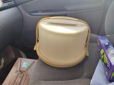 Vtg Tupperware Cake Carrier Harvest Gold COMPLETE 