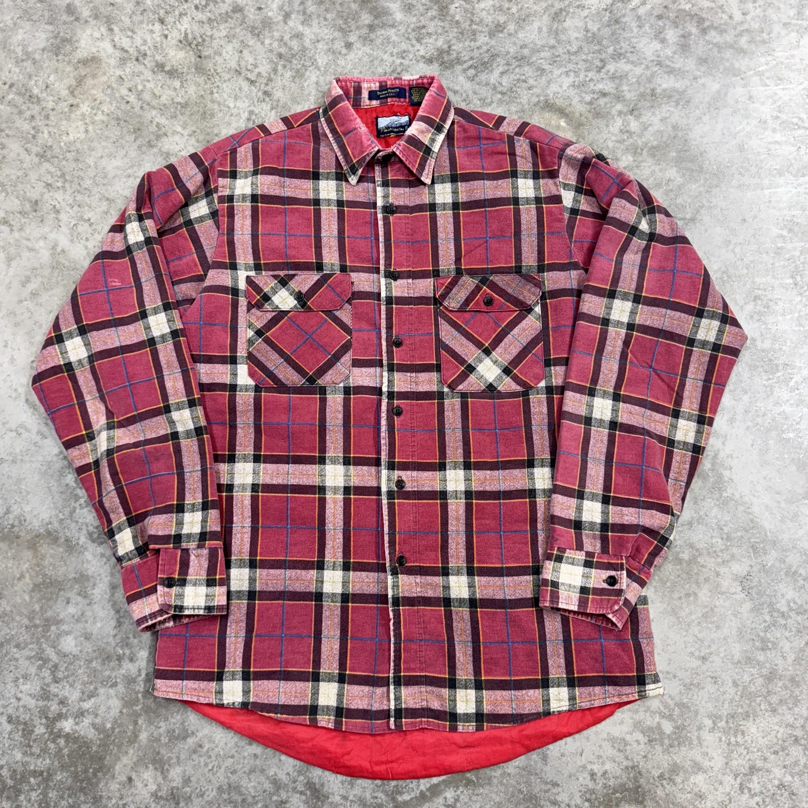 Vintage Fieldmaster Shirt Mens Large Tall Red Plaid Flannel Lined USA 70s