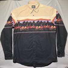 Vintage Roper Western Border Pearl Snap Shirt Mens L Cowboy Rodeo Ranch Horses