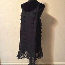 &Merci Black Floral Embroidered Chiffon Swing Dress Women Medium NWT Mini Party