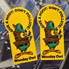 Set Of 2 Woodsy The Owl Give A Hoot Don't Pollute! 1990s Stickers New NOS