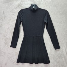 Reformation Dress Womens XS Black Ribbed Mock Neck Long Sleeve Fit Flare Classic