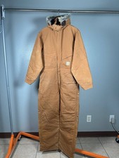 Vintage 90s Carhartt Quilt Lined Arctic Coveralls Duck Canvas Tan Brown Men's 44