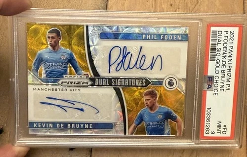 2021 Panini EPL Prizm Phil Foden Kevin de Bruyne Dual Auto Gold /10 PSA 9💎 1/10