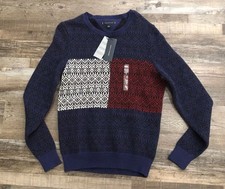 Tommy Hilfiger Mens Small Fair Isle Flag Crewneck Cotton Sweater New 90 Tags