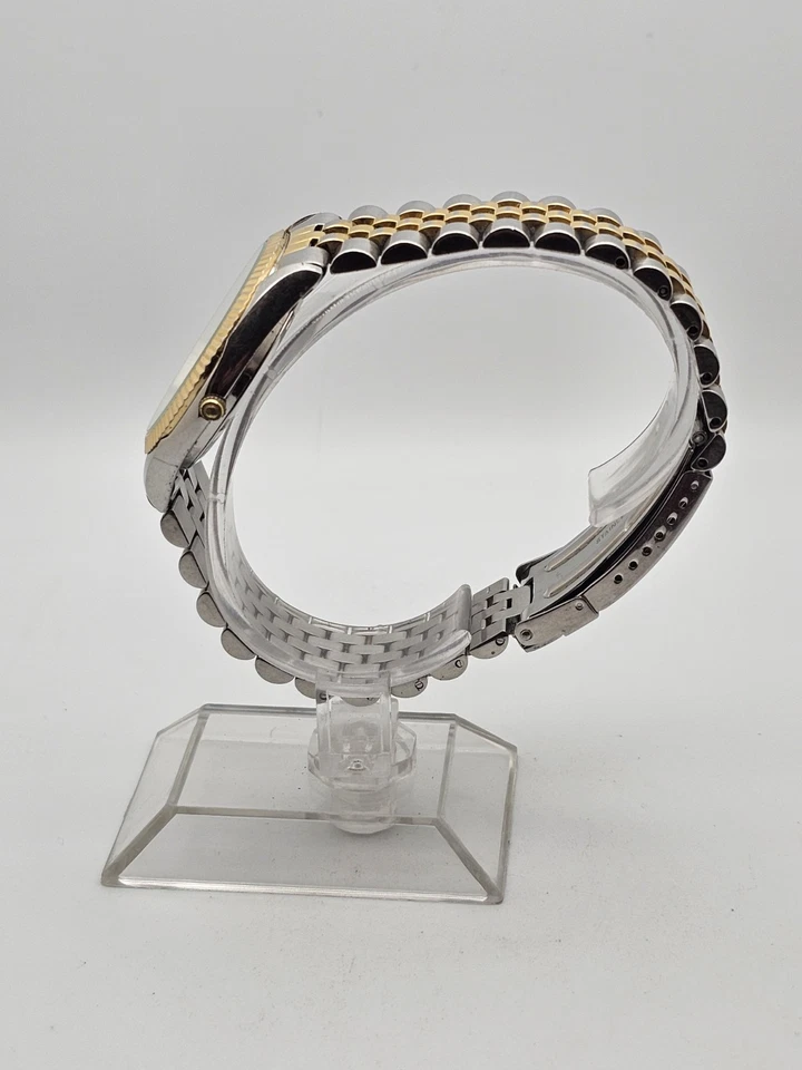 De colección 1990 Geneve Para Hombres Presidencial DayDate Esfera Blanca Bisel Acanalado Dos Tonos  Foto 3 de 4