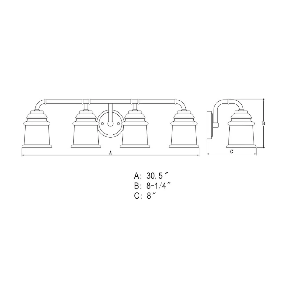 Светильник для ванной Toledo 4 лампы в промышленном стиле высота 8,25 дюйма 30,5 - Изображение 3 из 4