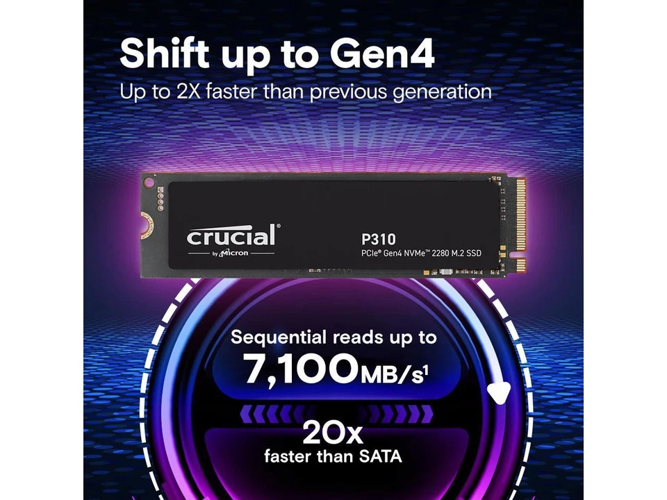 Crucial P310 M.2 2280 4TB PCI-Express 4.0 x4 NVMe 3D NAND Internal Solid State - Image 2 of 4