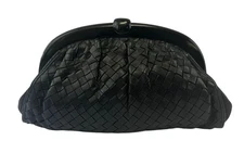 Vintage BOTTEGA VENETA Intrecciato Leather Clutch Large Black Acrylic Trim RARE