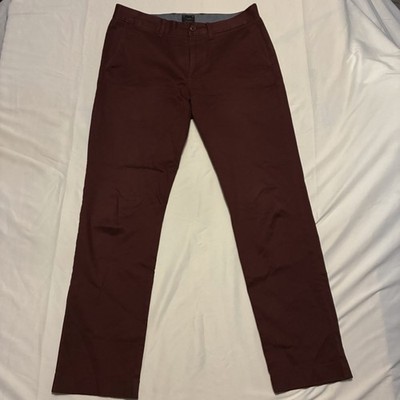 J.CREW Men s Slim Fit Burgundy Chino Pants 30W Cotton Twill Flat Front Pockets