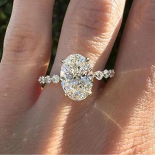 4 CT Oval Moissanite Engagement Ring, 14K Gold Bubble Set Accent