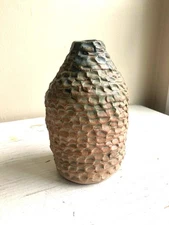 Brutalist Studio Pottery Hand Built Vase MCM Modernist Pine Cone Texture Matte