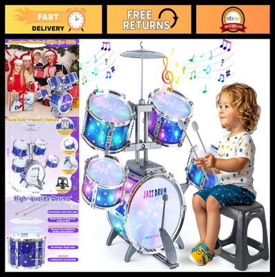 Upgraded Kids Drum Set - Light Up Musical Toy for Toddlers 1-7, Jazz Drums for B