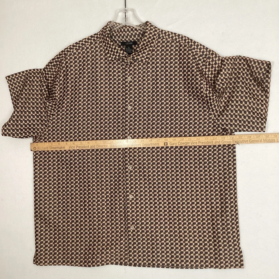 Керамическая мужская рубашка с коротким рукавом с воротником XL клетчатая желтовато-коричневая коричневая серая - Изображение 2 из 4