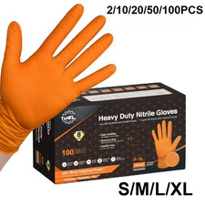 Heavy Duty Orange Industrial Nitrile Gloves with Raised Diamond Texture, 8-mil