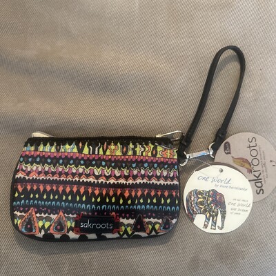 NWT SAKROOTS Artist Circle NEON OWL WRISTLET Black Multi NEW 1015331 Coin  purse