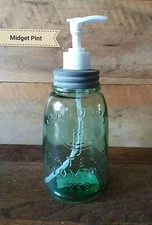 MASON'S PATENT 1858 - 16 oz PINT Soap Pump DISPENSER Green Antique Reproduction