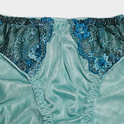 Vintage Silky Nylon Panty Sissy Green Floral Lace Sheer Brief Size 6 Hip 35-39" - Picture 5 of 19
