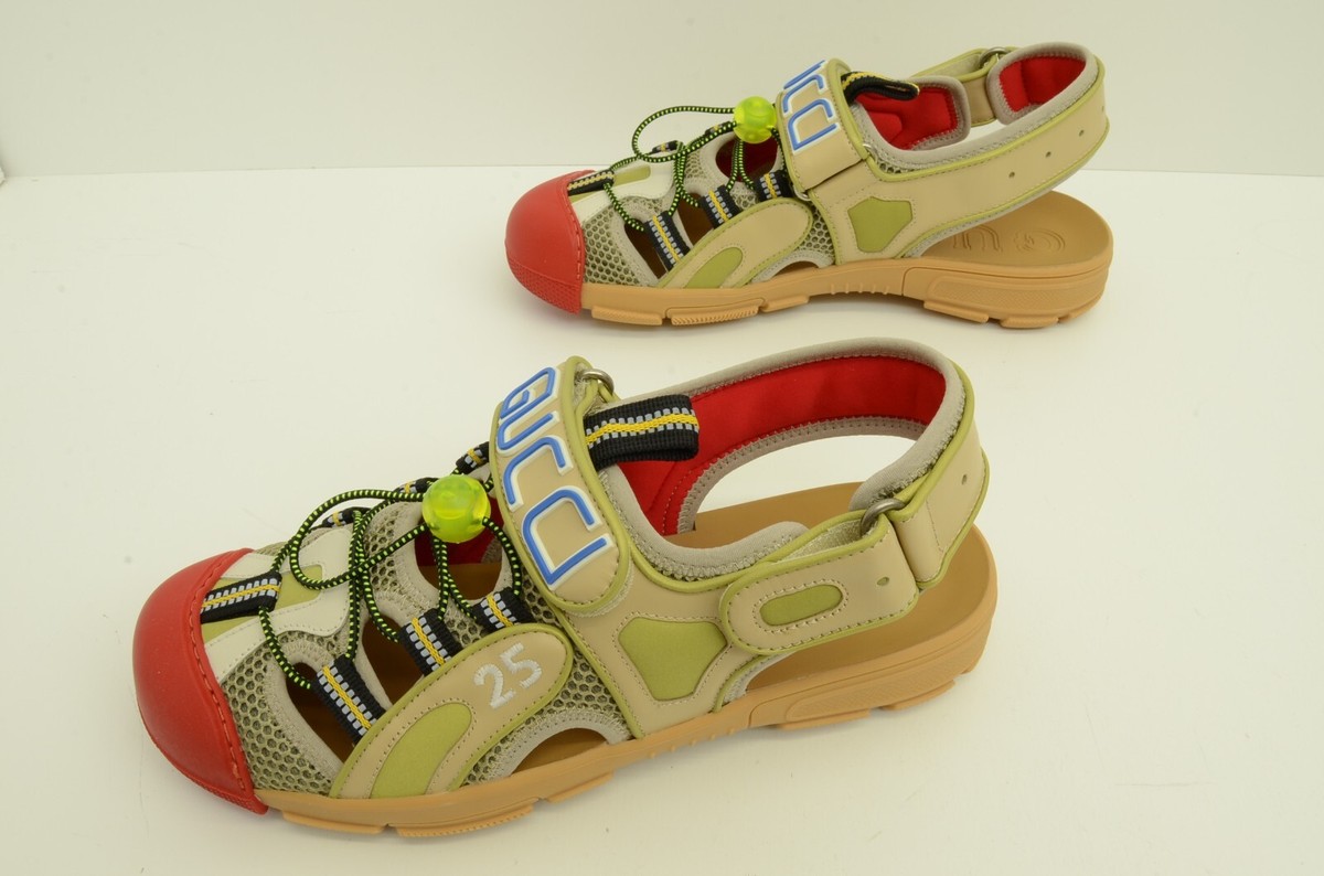 GUCCI｜SANDALS Authentic Gucci Sandals Logo Fastener Red Open Hole Shoes