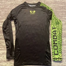 GO EARN IT Compression Shirt Green Wrestling Long Sleeve Cycling Mens SMALL EUC