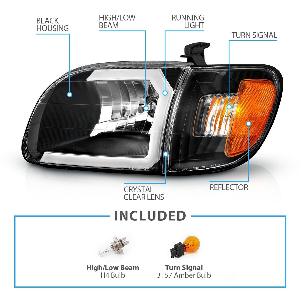 DEPO Black Halogen Headlight Set For 2000-2004 Toyota Tundra – Driver & Passenger Side