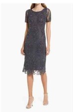 PISARRO NIGHTS Charcoal Gray Beaded Sequin Ornate Embellished Cocktail Dress 6