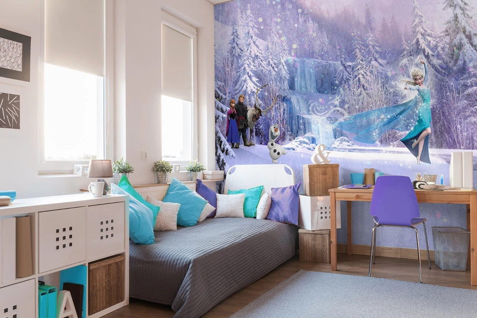 368x254 cm Disney Frozen WALLPAPER Elsa Anna Christof WALL MURAL blue room - Image 3 of 4