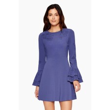 Parker womens size 12 Orlando Purple dress Fit Flare Perforated bell sleeve $298