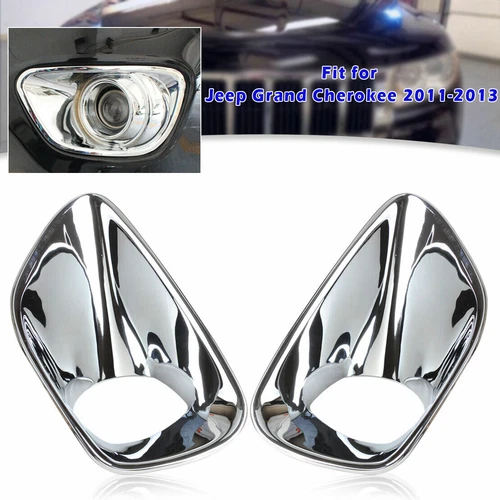 2PCS Front Fog Light Lamp Bumper Chrome Cover Trim For 11-13 Jeep Grand Cherokee - Foto 1 di 5