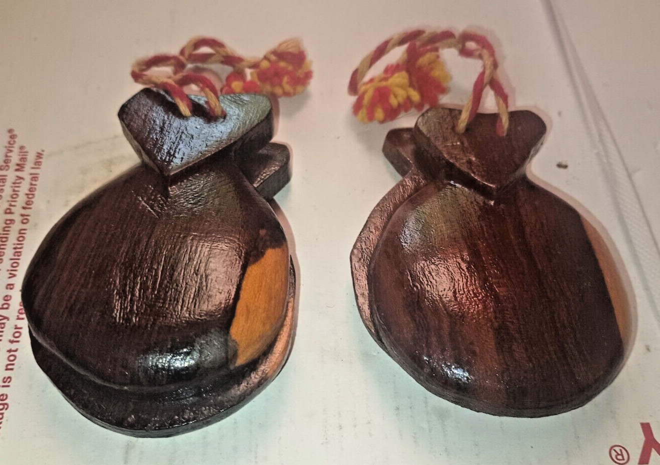 Pair Of Vintage Hand-Carved Handmade Wood Castanets Castañuelas Flamenco