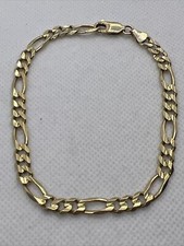 ITALY 10K Yellow Gold FIGARO Link 5.7mm wide Chain Bracelet for Men 9  long 9.8g