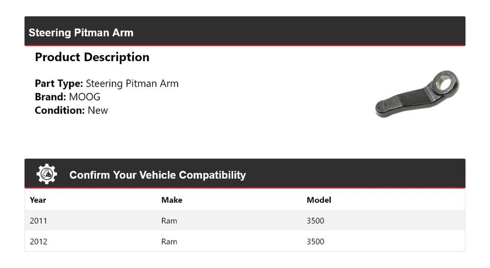 Brazo de dirección Pitman MOOG para Ram 3500 2011-2012 Foto 2 de 4