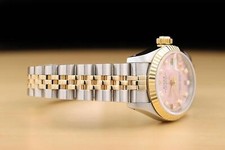 ROLEX LADIES DATEJUST 69173 PINK FACTORY DIAMOND DIAL 18K GOLD STEEL WATCH 7