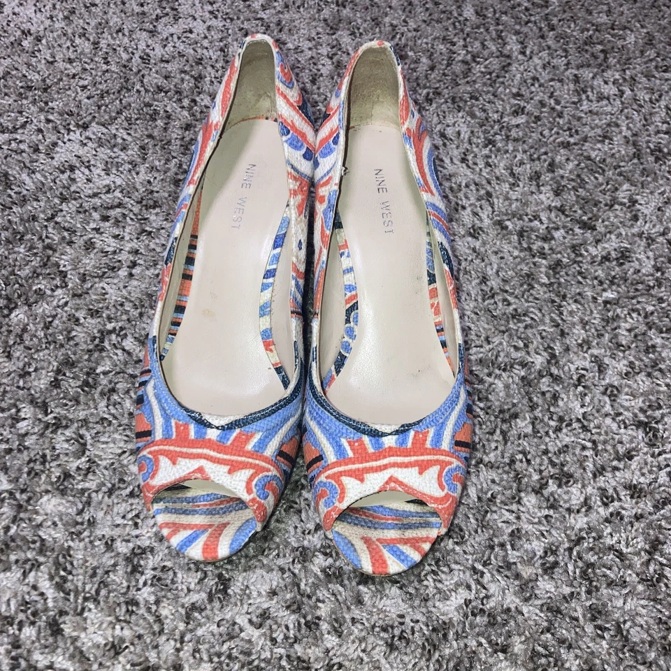 Zapatos para mujer Nine West tacón de cuña azul y naranja 6,5 Foto 2 de 4