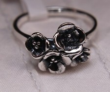 Sterling Silver Flower Ring Bouquet of Four 3D Well Detailed Flowers