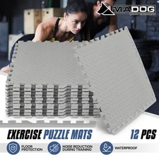 6"Thick 12PCS Puzzle Exercise Mat Gym Interlocking Floor Tiles EVA Foam Mat Gray