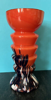 Vintage Art Deco Kralik Czech Glas Stufen Design Vase Streuglas rot