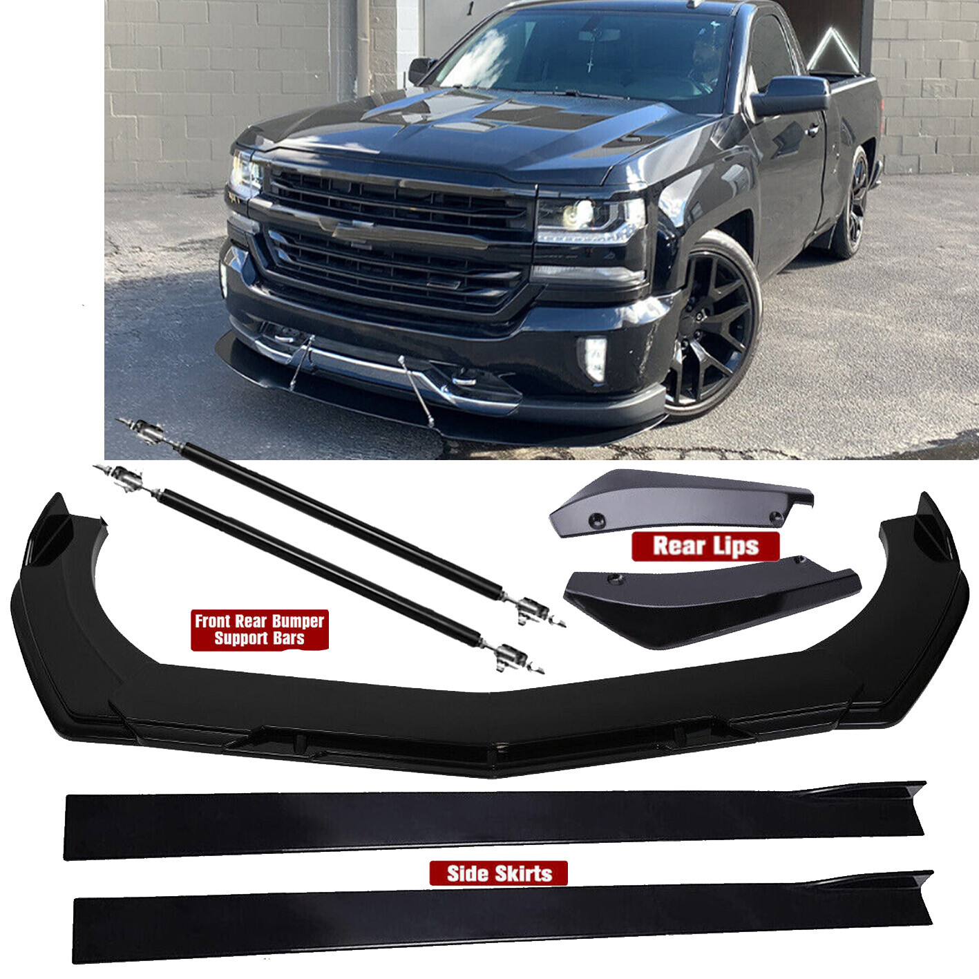 Front Bumper Lip Splitter Spoiler Rear Diffuser Side Skirt For Chevy ...